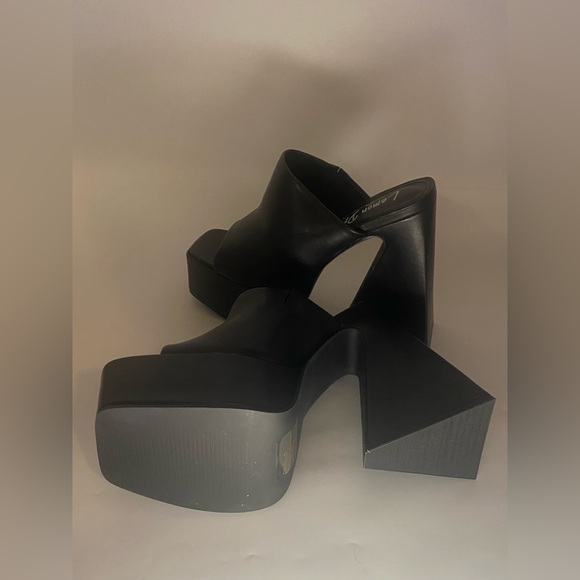 Lemon Drop Black Platform Block Heel Mules - Picture 9 of 10